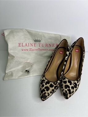 Elaine Turner Leopard Real Calf Hair Pumps Vero Cuoio 10 + Extra Heel Tips